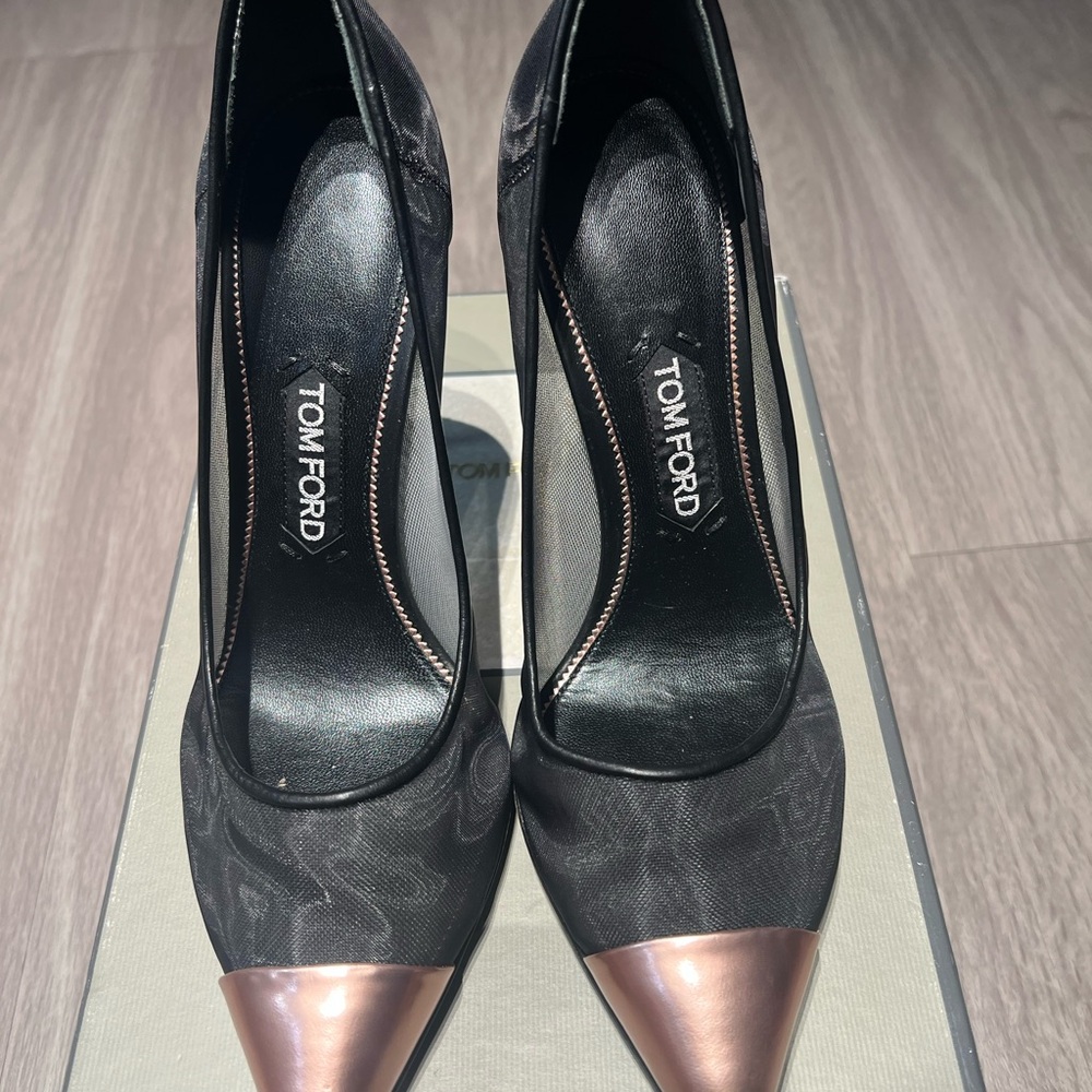 Tom Ford Black Heels with Bronze Tips